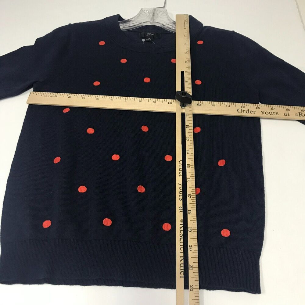 J.Crew Rack Dotted Short Sleeve Sweater New XSmall Navy Blue Red M2371 Cotton - Picture 7 of 9